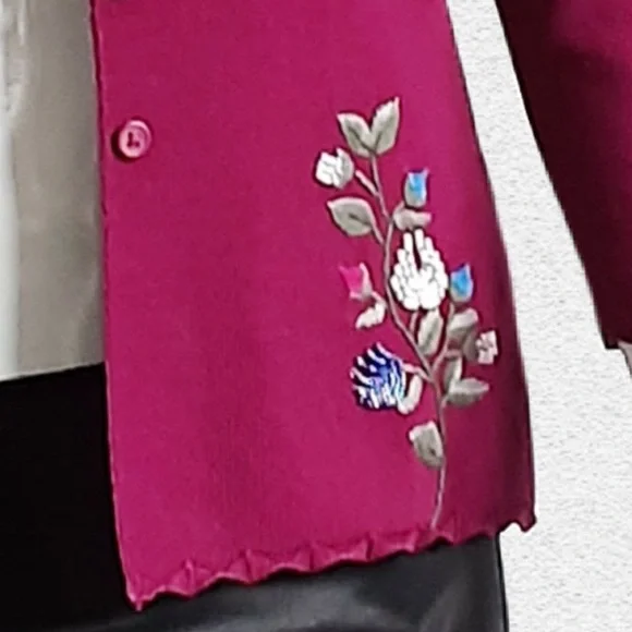 CUE Magenta Cardigan. Hand Embroidered and Beaded Multicolour Flowers - Picture 5 of 9